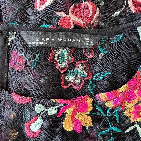 ZARA Sheer Black Floral Embroidered Mesh Blouse Size M - Picture 5 of 5
